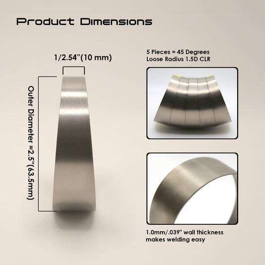 Titanium Pie Cut - 1.0mm/.039" wall - 5 Pieces (45° Total) - Loose Radius