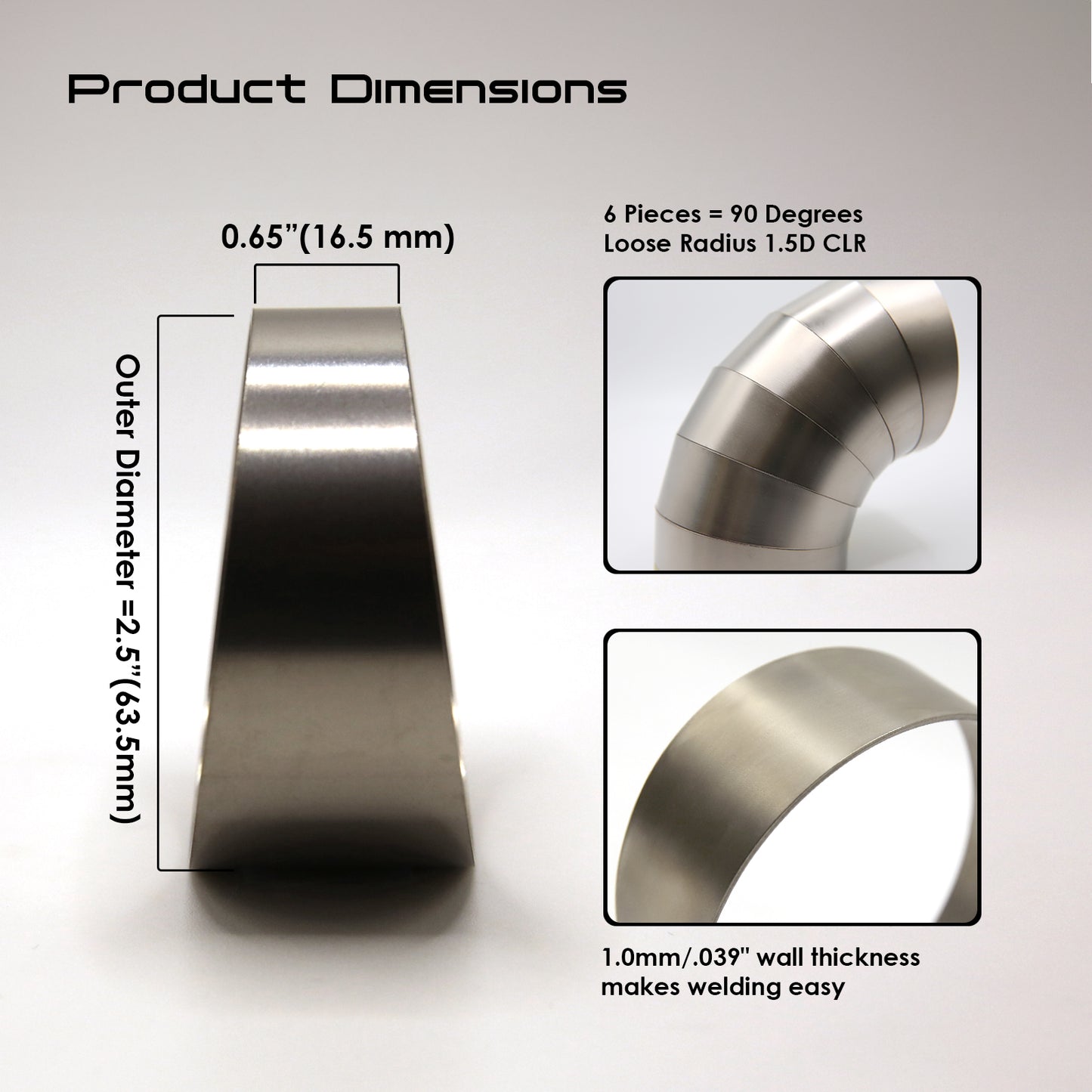 Titanium Pie Cut - 1.0mm/.039" wall - 6 Pieces (90° Total) - Loose Radius