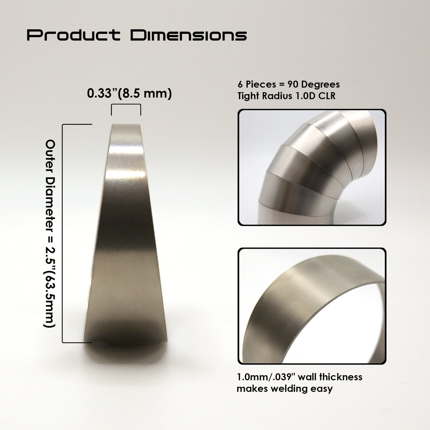 Titanium Pie Cut - 1.0mm/.039" wall - 6 Pieces (90° Total) - Tight Radius