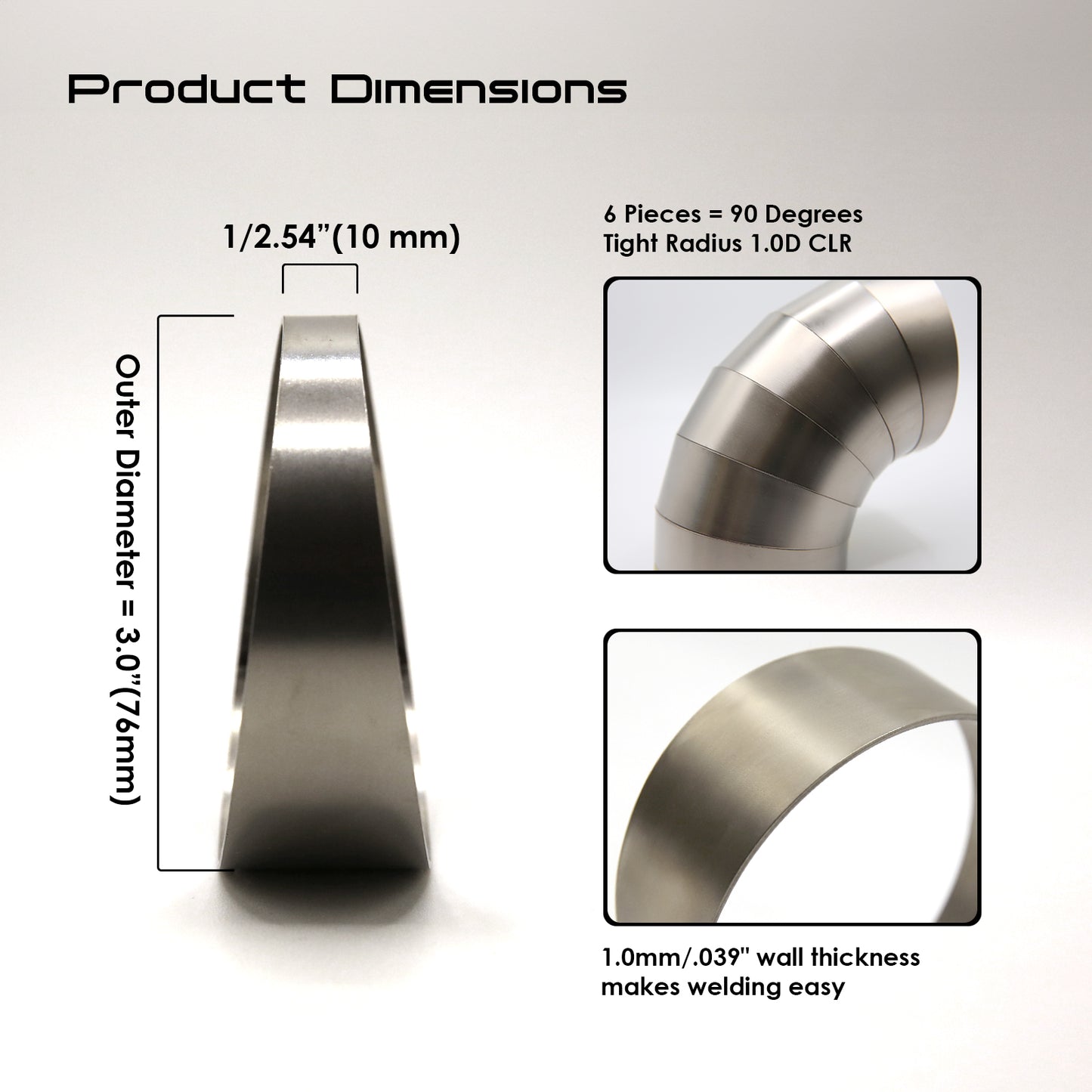 Titanium Pie Cut - 1.0mm/.039" wall - 6 Pieces (90° Total) - Tight Radius