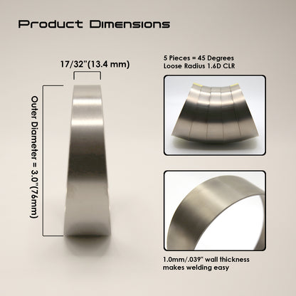 Titanium Pie Cut - 1.0mm/.039" wall - 5 Pieces (45° Total) - Loose Radius