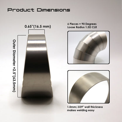 Titanium Pie Cut - 1.0mm/.039" wall - 6 Pieces (90° Total) - Loose Radius