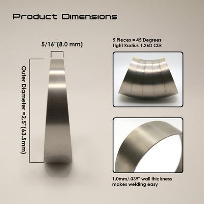 Titanium Pie Cut - 1.0mm/.039" wall - 5 Pieces (45° Total) - Tight Radius