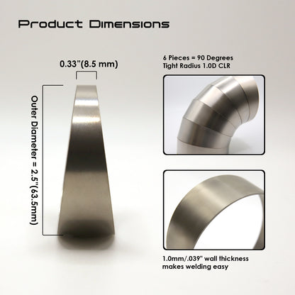 Titanium Pie Cut - 1.0mm/.039" wall - 6 Pieces (90° Total) - Tight Radius